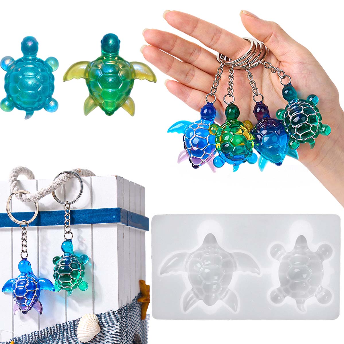 Resin Art Mould - LLavero de tortuga marina 3D, molde